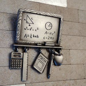 JJ Pewter Chalkboard Math Algebra Brooch